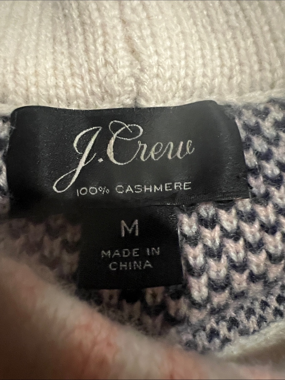J. Crew Cream Cable-Knit Crewneck Sweater with Pink & Navy Fair Isle Yoke - Picture 2 of 5